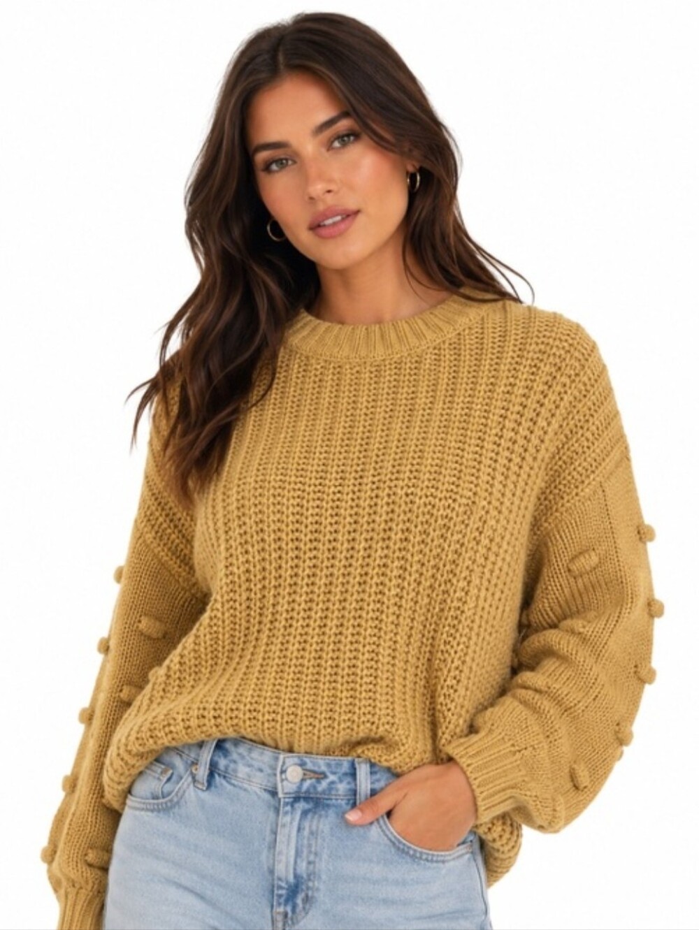 MOON & MADISON Women's XS Golden Bubble-Sleeve Knit Sweater